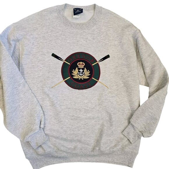 Vintage Oregon Coast Crewneck Sweatshirt Size Large Light Gray Nautical Rowing - Picture 1 of 8